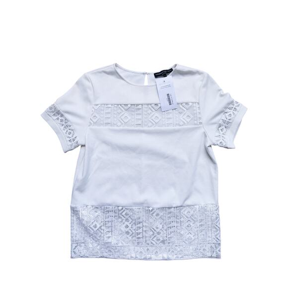 Generation Love Lace Panel Short Sleeve Blouse XS White Boho Cottagecore Luxe - Picture 2 of 6